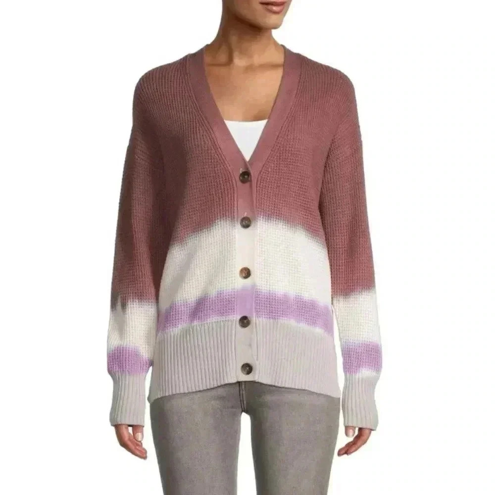 Design 365 Waffle-Knit Tie-Dye Cardigan